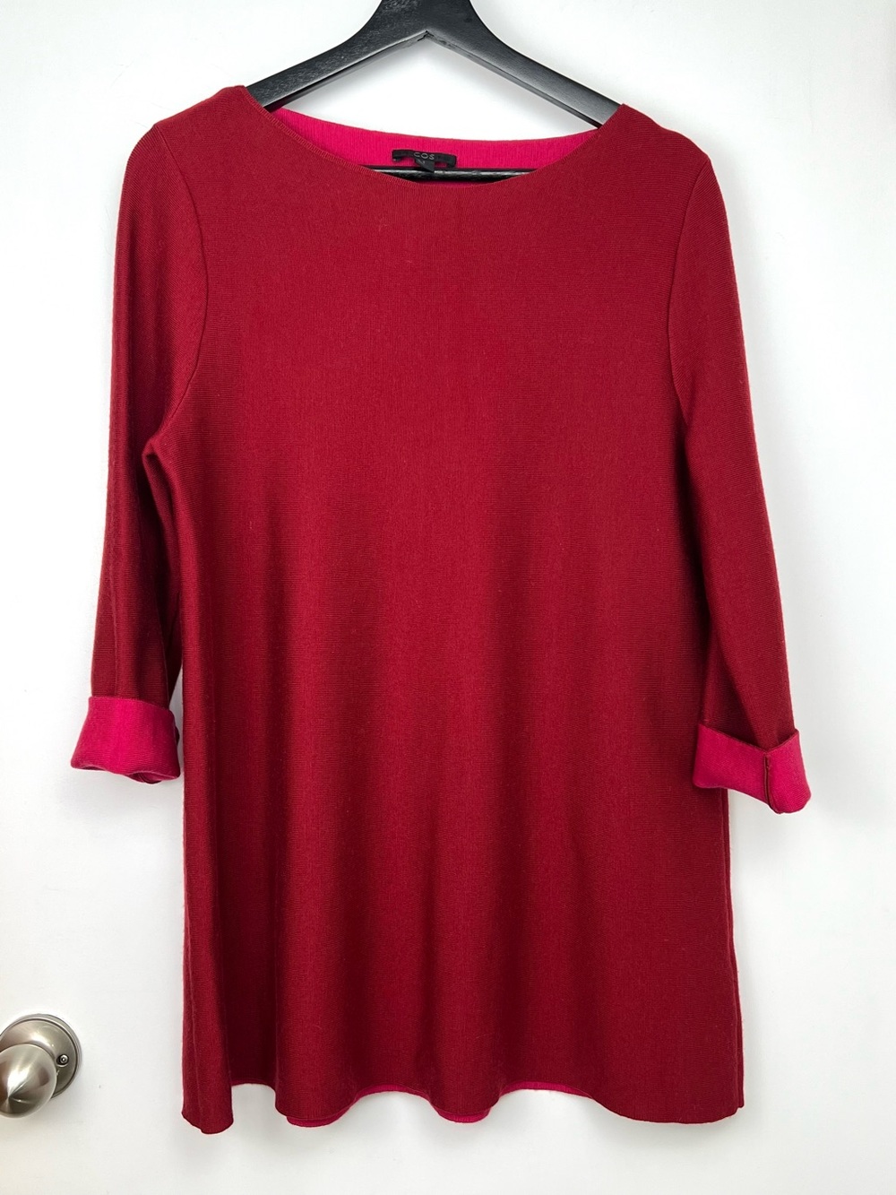 COS Wool Colorblock Tunic Mini Shift Dress size M Red/Pink Minimalist Metro
